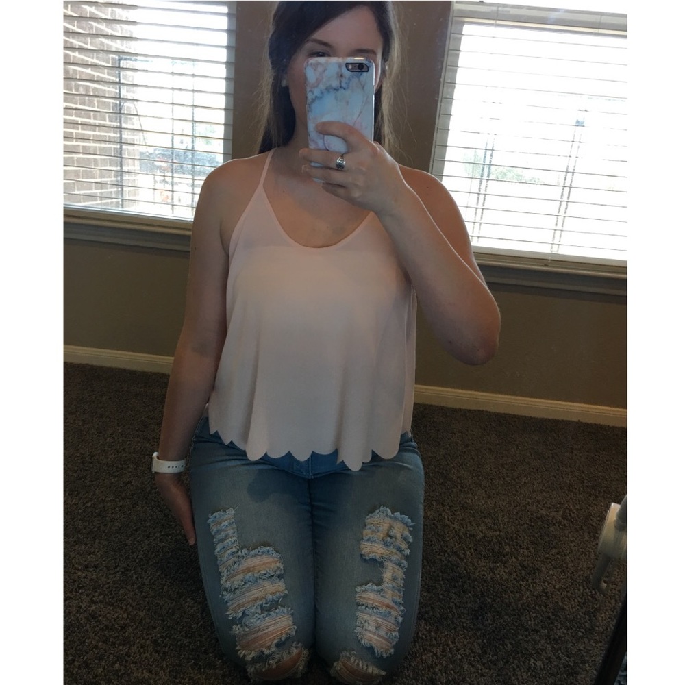 BooHoo Peach Scalloped Top Size 2